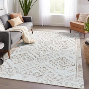 jinchan moroccan area rug 5x7 - washable rug low pile bedroom rug ultra-thin faux wool non-slip modern soft accent rug indoor carpet for living room kitchen dining room farmhouse office taupe