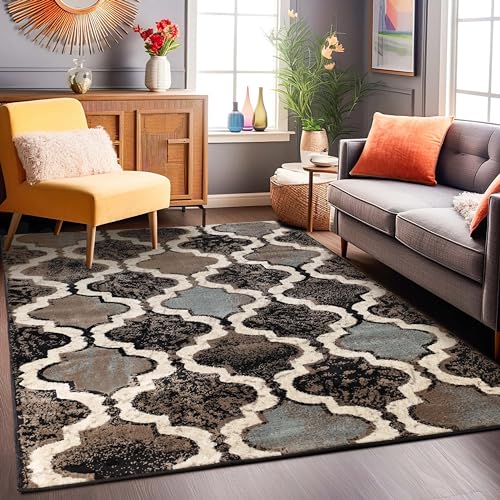 Superior Indoor Small Area Rug, Jute Backed, Perfect for Living/Dining Room, Bedroom, Office, Kitchen, Entryway, Modern Geometric Trellis Floor Decor, Viking Collection, 3' x 5', Chocolate