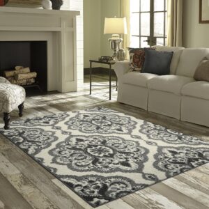 Maples Rugs Vivian Medallion Area Rugs for Living Room & Bedroom [Made in USA], 5 x 7, Grey