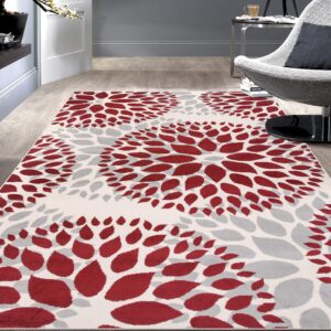 Rugshop Modern Floral Circles Design for Living Room,Bedroom,Home office,Kitchen Non Shedding Area Rug 3'1" x 5' Red