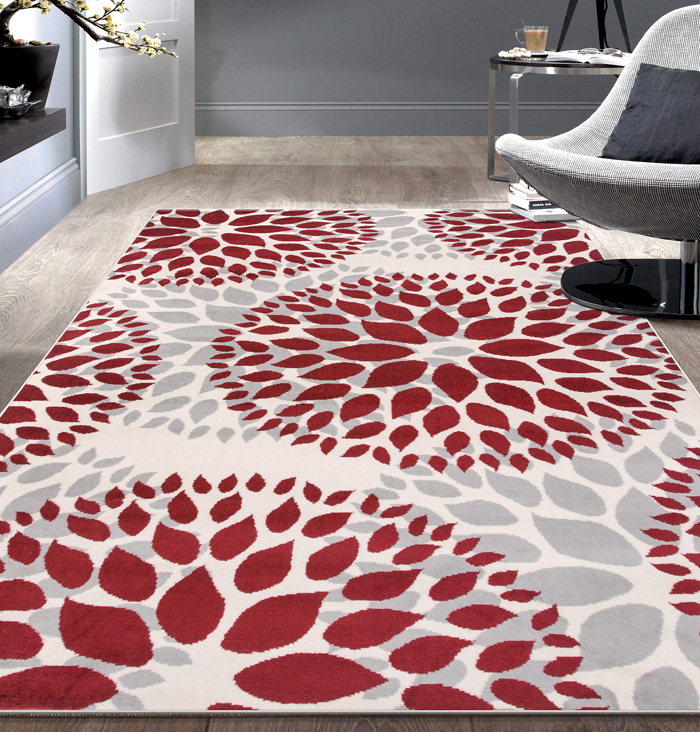 Rugshop Modern Floral Circles Design for Living Room,Bedroom,Home office,Kitchen Non Shedding Area Rug 3'1" x 5' Red