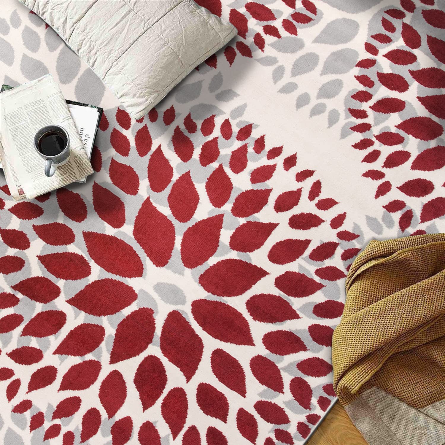 Rugshop Modern Floral Circles Design for Living Room,Bedroom,Home office,Kitchen Non Shedding Area Rug 3'1" x 5' Red