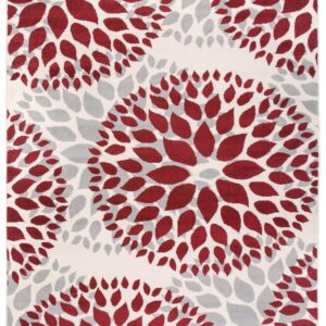 Rugshop Modern Floral Circles Design for Living Room,Bedroom,Home office,Kitchen Non Shedding Area Rug 3'1" x 5' Red