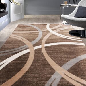 Rugshop Modern Wavy Circles Design Area Rug 3'3" x 5' Brown