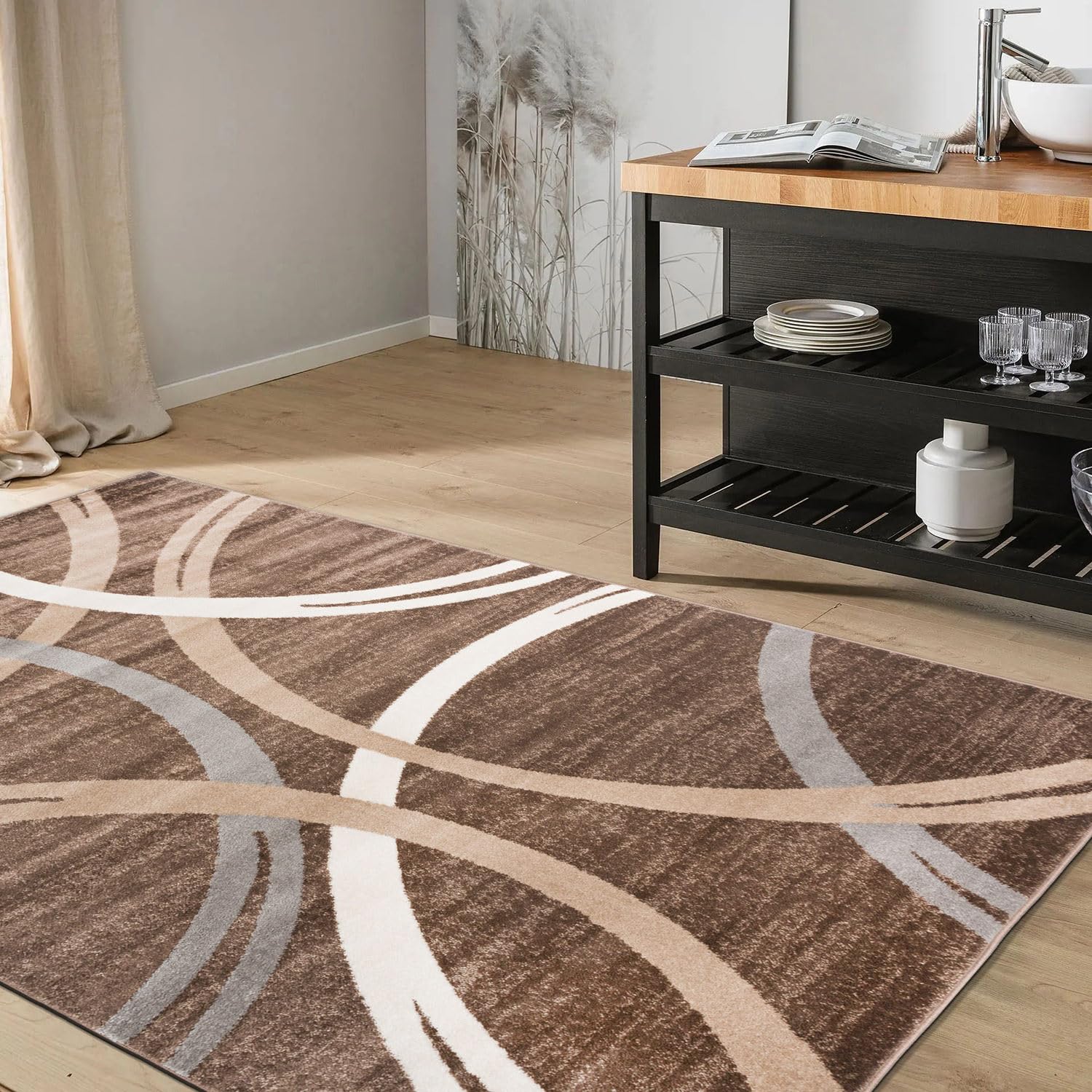 Rugshop Modern Wavy Circles Design Area Rug 3'3" x 5' Brown