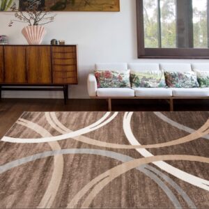 Rugshop Modern Wavy Circles Design Area Rug 3'3" x 5' Brown