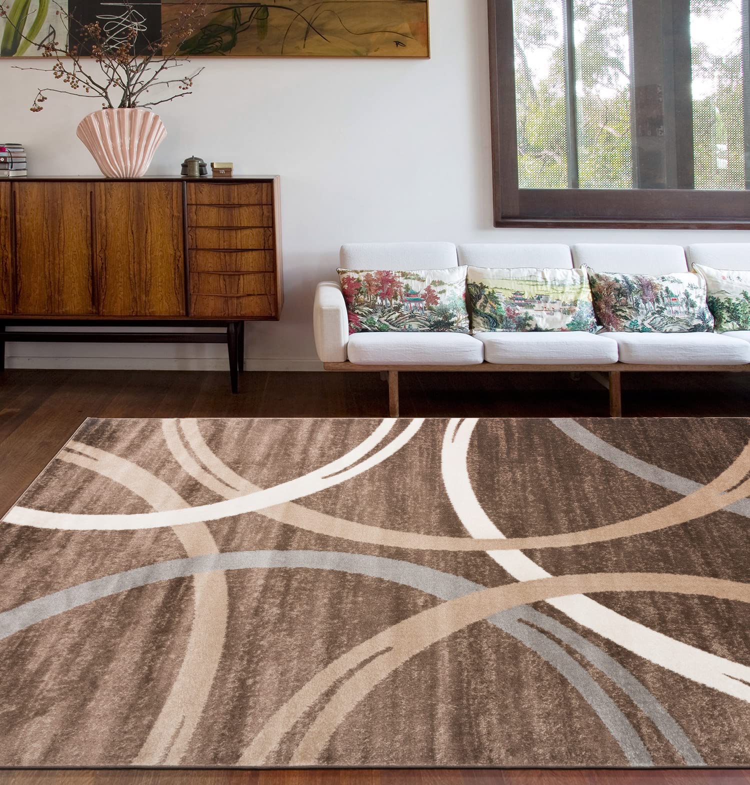 Rugshop Modern Wavy Circles Design Area Rug 3'3" x 5' Brown