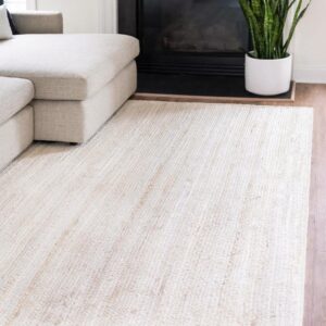 The Knitted Co. 100% Jute Area Rug 5x8 Feet Approx- Braided Design Hand Woven Dyed Off-White Natural Fibers Carpet - Home Decor for Living Room Hallways (5' x 8', Off-White)