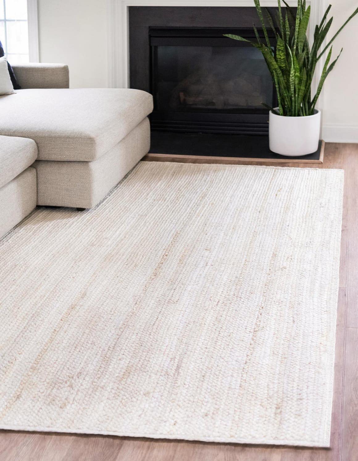 The Knitted Co. 100% Jute Area Rug 5x8 Feet Approx- Braided Design Hand Woven Dyed Off-White Natural Fibers Carpet - Home Decor for Living Room Hallways (5' x 8', Off-White)