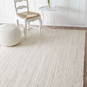 The Knitted Co. 100% Jute Area Rug 5x8 Feet Approx- Braided Design Hand Woven Dyed Off-White Natural Fibers Carpet - Home Decor for Living Room Hallways (5' x 8', Off-White)