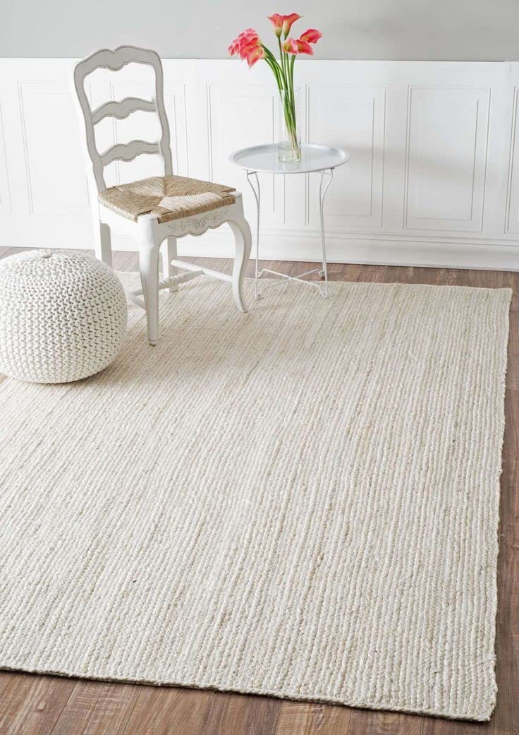 The Knitted Co. 100% Jute Area Rug 5x8 Feet Approx- Braided Design Hand Woven Dyed Off-White Natural Fibers Carpet - Home Decor for Living Room Hallways (5' x 8', Off-White)