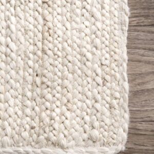 The Knitted Co. 100% Jute Area Rug 5x8 Feet Approx- Braided Design Hand Woven Dyed Off-White Natural Fibers Carpet - Home Decor for Living Room Hallways (5' x 8', Off-White)