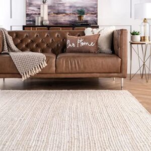 The Knitted Co. 100% Jute Area Rug 5x8 Feet Approx- Braided Design Hand Woven Dyed Off-White Natural Fibers Carpet - Home Decor for Living Room Hallways (5' x 8', Off-White)