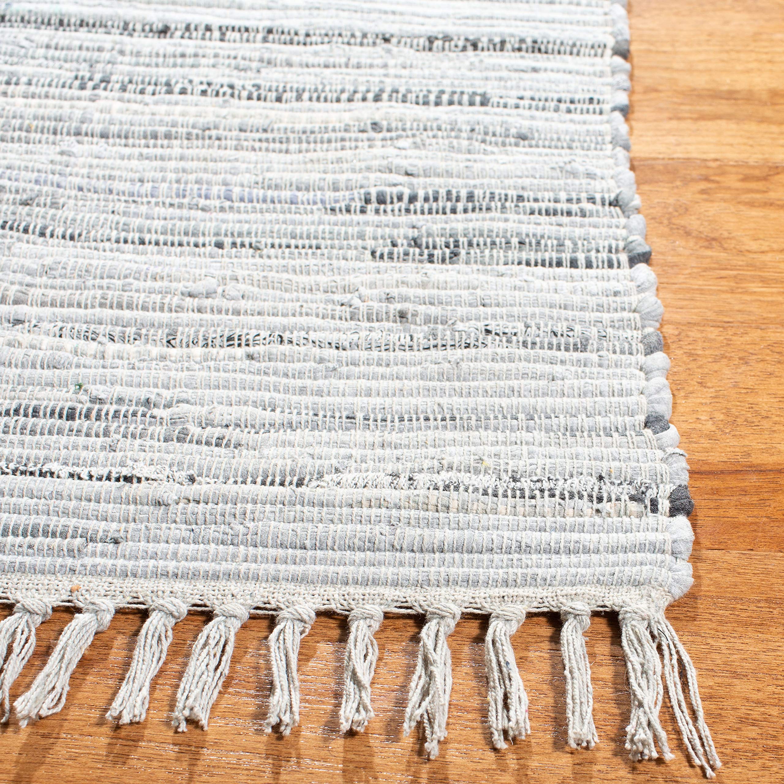 SAFAVIEH Rag Rug Collection Area Rug - 5' x 8', Grey, Handmade Boho Stripe Cotton, Ideal for High Traffic Areas in Living Room, Bedroom (RAR121A)