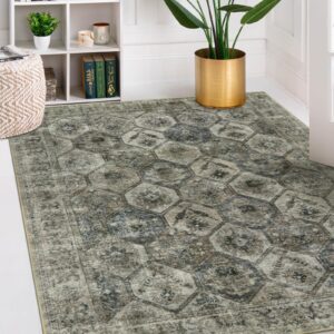 Lahome 5x7 Area Rugs 5 x 7 Dining Room Rugs for Under Table Large Washable Dining Room Rug,Moroccan Trellis Non Slip Non Shedding Indoor Carpet for Living Room Bedroom,Antique/Moss