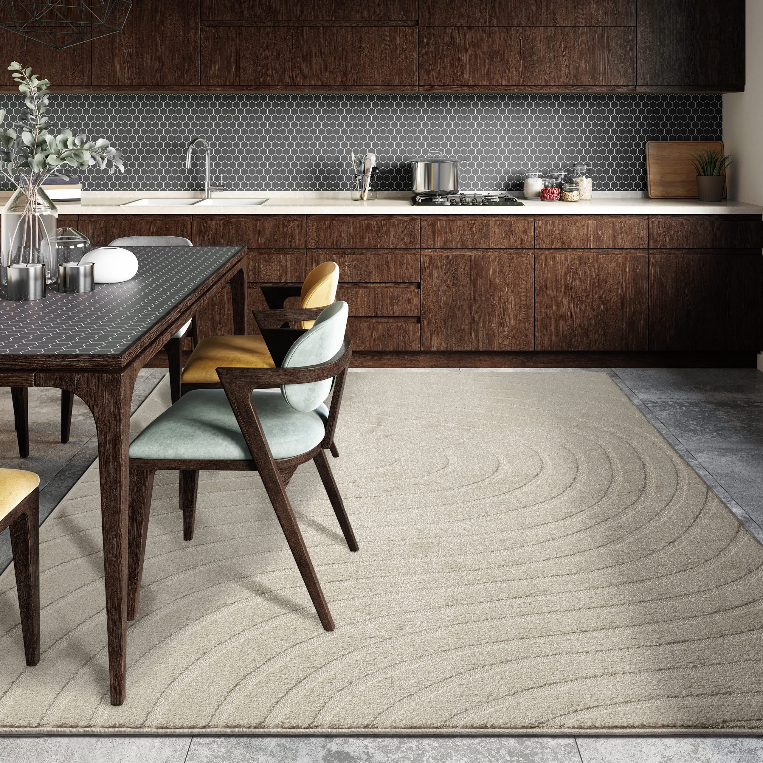 LUXE WEAVERS Modern Geometric Wave Cream 5x7 Area Rug