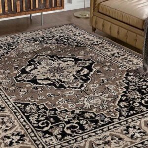 Superior Indoor Area Rug, Plush Carpet Cover, Traditional Oriental Medallion, Perfect for Hallway, Entryway, Living Room, Dining, Bedroom, Office, Kitchen, Glendale Collection, 5' x 8', Brown