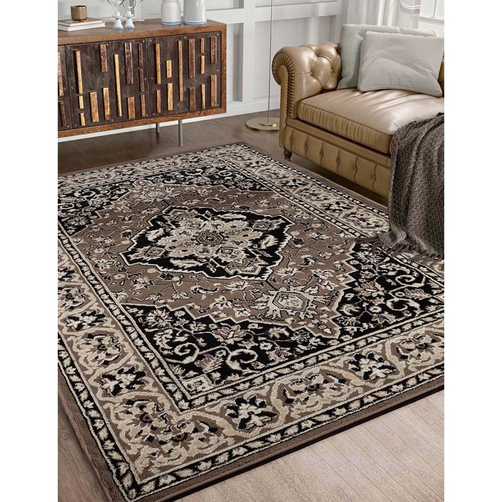 Superior Indoor Area Rug, Plush Carpet Cover, Traditional Oriental Medallion, Perfect for Hallway, Entryway, Living Room, Dining, Bedroom, Office, Kitchen, Glendale Collection, 5' x 8', Brown