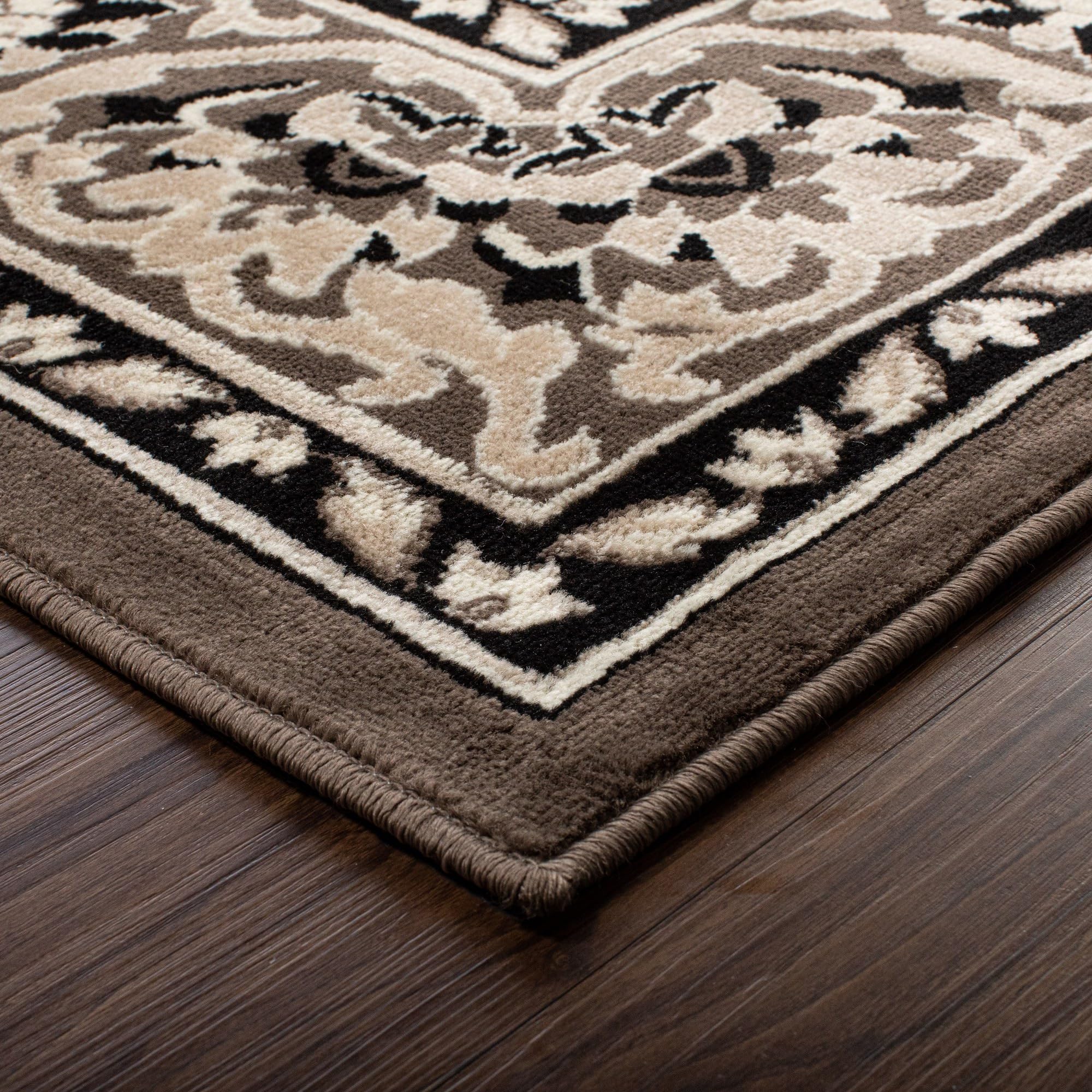 Superior Indoor Area Rug, Plush Carpet Cover, Traditional Oriental Medallion, Perfect for Hallway, Entryway, Living Room, Dining, Bedroom, Office, Kitchen, Glendale Collection, 5' x 8', Brown