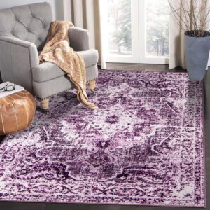 Washable Area Rug 5X7,Purple Bohemian Medallion Area Rug Vintage Living Room Rug Entrance Carpet Non-Slip Throw Rug for Bedroom Living Room Kitchen Laundry Room Entryway