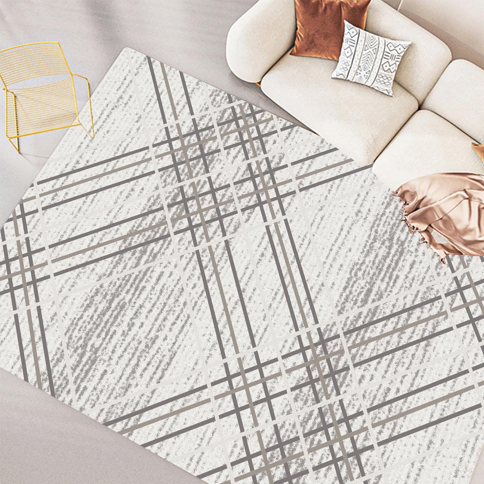 FINOREN Artistic Abstract Area Rug.Lines-Grey,5x7 Feet,Suitable for Bedroom,Living Room,Apartment,Machine Washable Non-slip Soft Modern Interior Rug,Smudge-proof,Non-shedding.