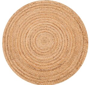 bedding craft jute rug 4 ft,hand woven rug,round natural yarn, rustic vintage beige braided reversible rug, eco friendly rugs for bedroom, kitchen, living room