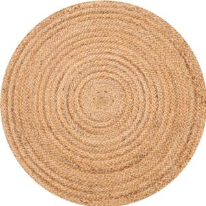 Bedding Craft Jute Rug 4 ft,Hand Woven Rug,Round Natural Yarn, Rustic Vintage Beige Braided Reversible Rug, Eco Friendly Rugs for Bedroom, Kitchen, Living Room