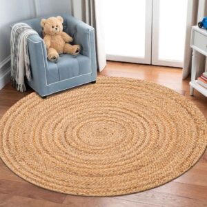 Bedding Craft Jute Rug 4 ft,Hand Woven Rug,Round Natural Yarn, Rustic Vintage Beige Braided Reversible Rug, Eco Friendly Rugs for Bedroom, Kitchen, Living Room