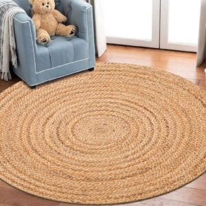 Bedding Craft Jute Rug 4 ft,Hand Woven Rug,Round Natural Yarn, Rustic Vintage Beige Braided Reversible Rug, Eco Friendly Rugs for Bedroom, Kitchen, Living Room