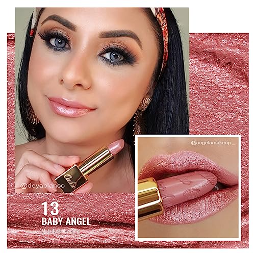 Oulac Light Pink Lipstick for Women with Metallic 3D Shine Lightweight Hydrating Formula, High Impact Lip Color, Vegan Beauty, Full Coverage Lip Makeup, Baby Angel(13)