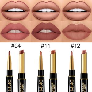 evpct 3Pcs Chestnut Nude Brown Matte Lip Liner and Lipstick Combo Set Kit for Women DNM Antique Rose Magic Lipstick 24 Hours Original Lip Liner Makeup Stain Long Lasting Waterproof Smudge Proof labial