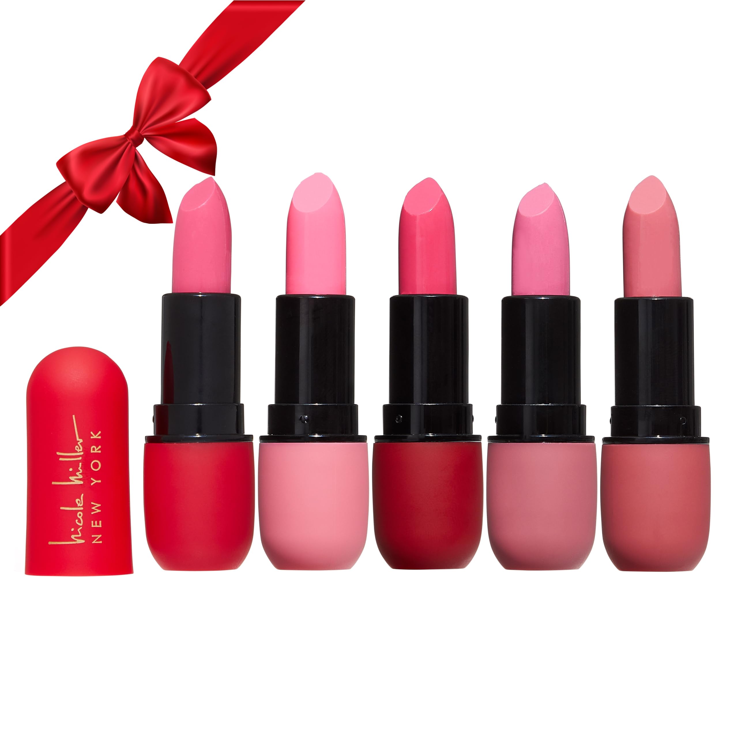 Nicole Miller Matte Lipstick Collection | 5 Piece Set | 5 Lipsticks in Pink Shades for Stunning, Long-lasting