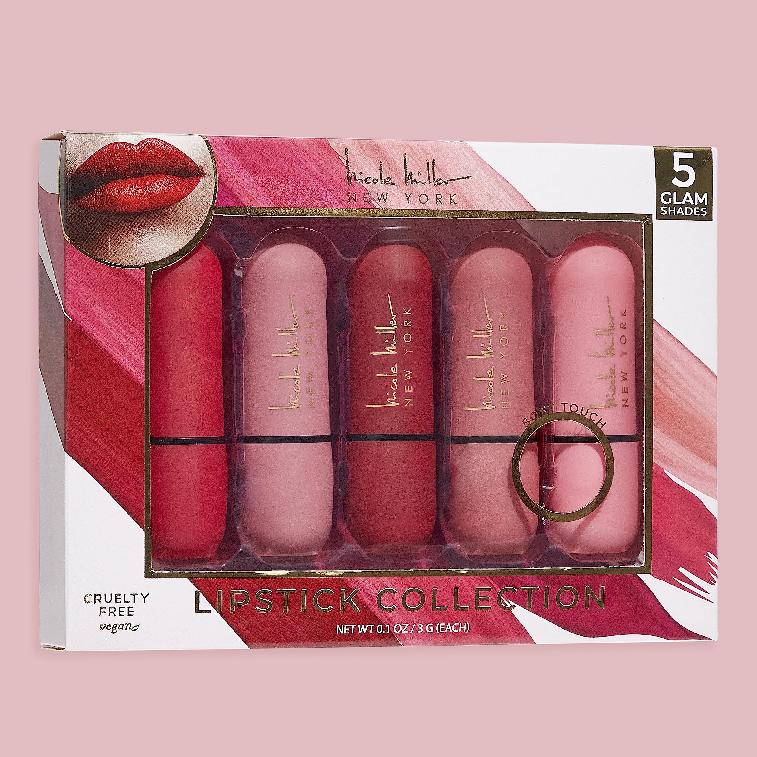 Nicole Miller Matte Lipstick Collection | 5 Piece Set | 5 Lipsticks in Pink Shades for Stunning, Long-lasting