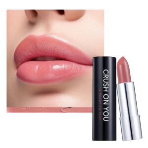 ready to shine matte lipstick for women, satin finish, frosty rose with tangerine undertones lip color, vegan, smooth sheer moisturizing, crush on you 301 take my breath away