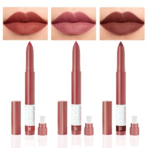 bingbrush 3pcs crayon matte longwear lipstick pack set,moisture smooth lipliner with built-in sharpener ultimate lip crayon for makeup- waterproof velvet lipgloss lip stain