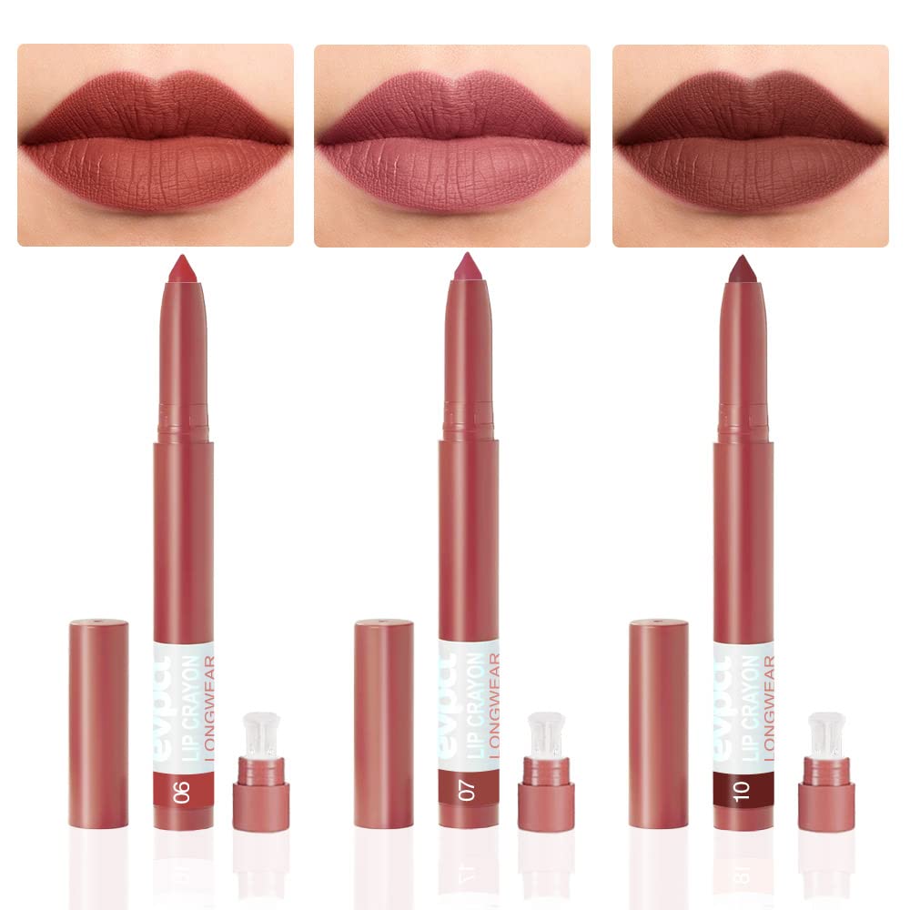 BINGBRUSH 3Pcs Crayon Matte Longwear Lipstick Pack Set,Moisture Smooth Lipliner With Built-in Sharpener Ultimate Lip Crayon for Makeup- Waterproof Velvet Lipgloss Lip Stain