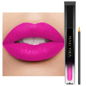 maki yika pink lipstick matte for women, hot pink lipstick long lasting smudge proof lipstick with brush, waterproof & cruelty-free lip gloss | pink soul