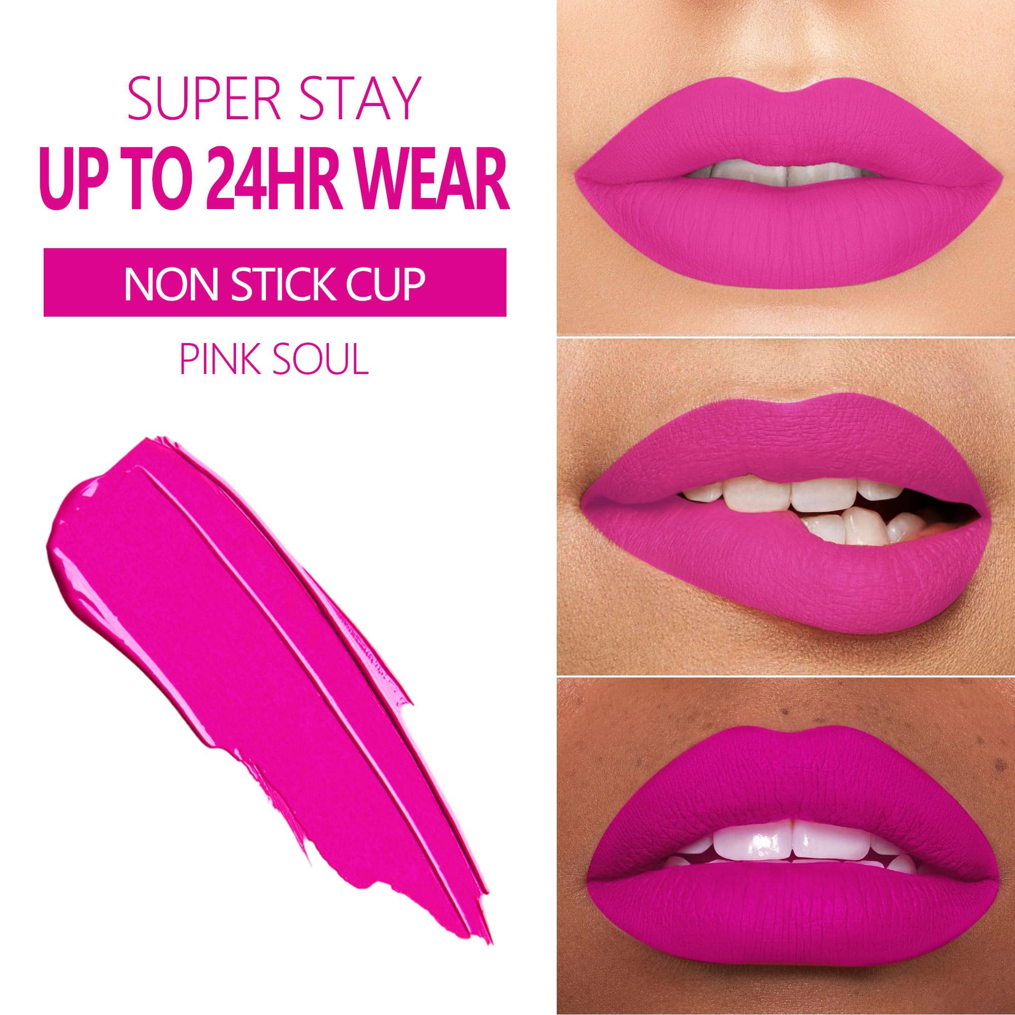 MAKI YIKA Pink Lipstick Matte for Women, Hot Pink Lipstick Long Lasting Smudge Proof Lipstick with Brush, Waterproof & Cruelty-Free Lip Gloss | PINK SOUL