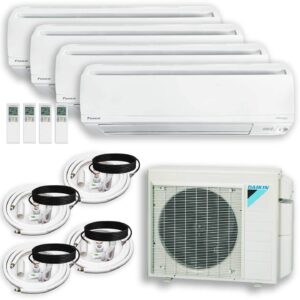 daikin (4 zone) 4mxs air conditioner heat pump + maxwell 15 ft. installation kit + wall bracket (9000 + 9000 + 9000 + 12000 btu)