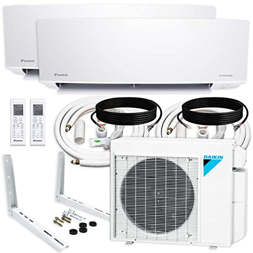 Daikin 2-Zone (12,000 BTU +12,000 BTU) CIRRA Series Mini Split Air Conditioner Heat Pump System with Maxwell 15 ft. Installation Kit and Wall Bracket