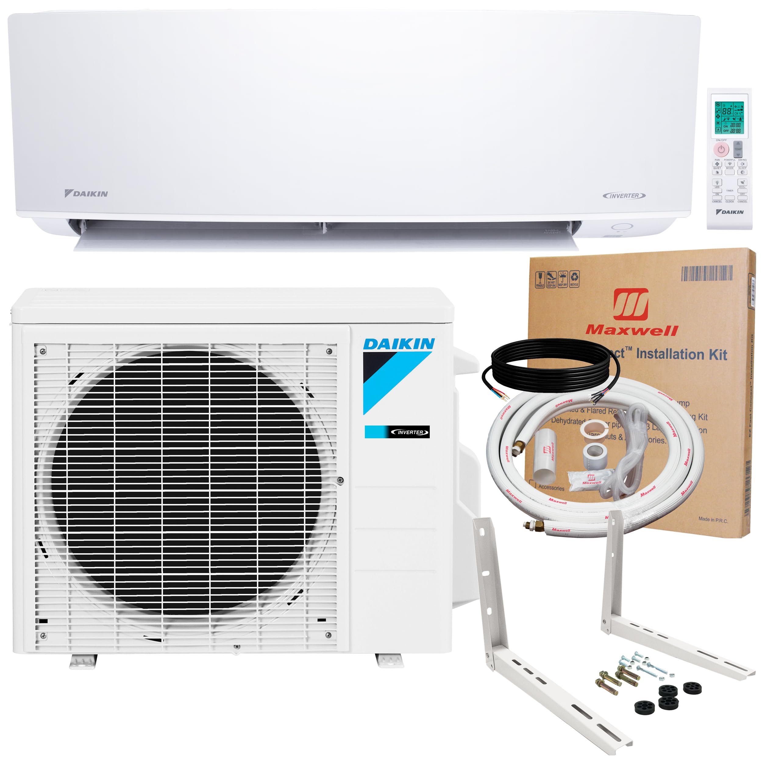 Daikin 9,000 BTU 20 SEER2 OTERRA Series Ductless Mini Split Heat Pump System w/Maxwell 16’ Installation Kit and Wall Mounting Bracket (230V)