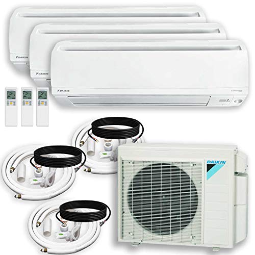 DAIKIN (3 Zone) 3MXS Air Conditioner Heat Pump + Maxwell 15 ft. Installation Kit + Wall Bracket (9000 + 12000 + 18000 BTU)