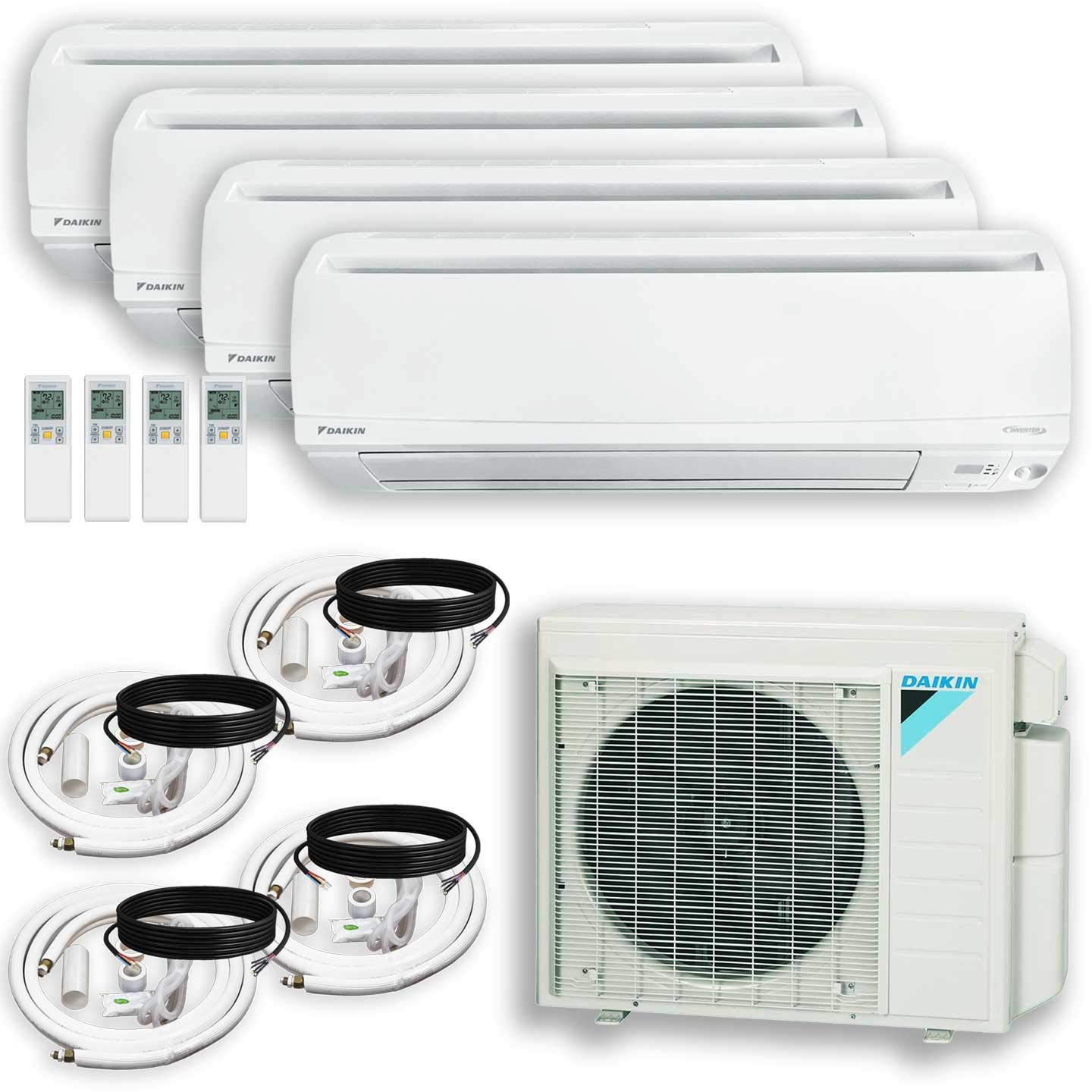 DAIKIN 4-Zone 4MXS 17.7 SEER Air Conditioner Heat Pump with MAXWELL 15 ft. Installation Kit + Wall Bracket (12k+12K+12K+12K)