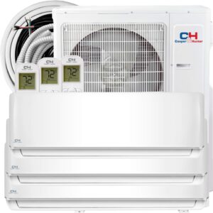 cooper & hunter 28,000 btu, 3 zone 9000 9000 9000 btu, 24.6 seer2, multi zone ductless mini split air conditioner heat pump full set with 25ft installation kits