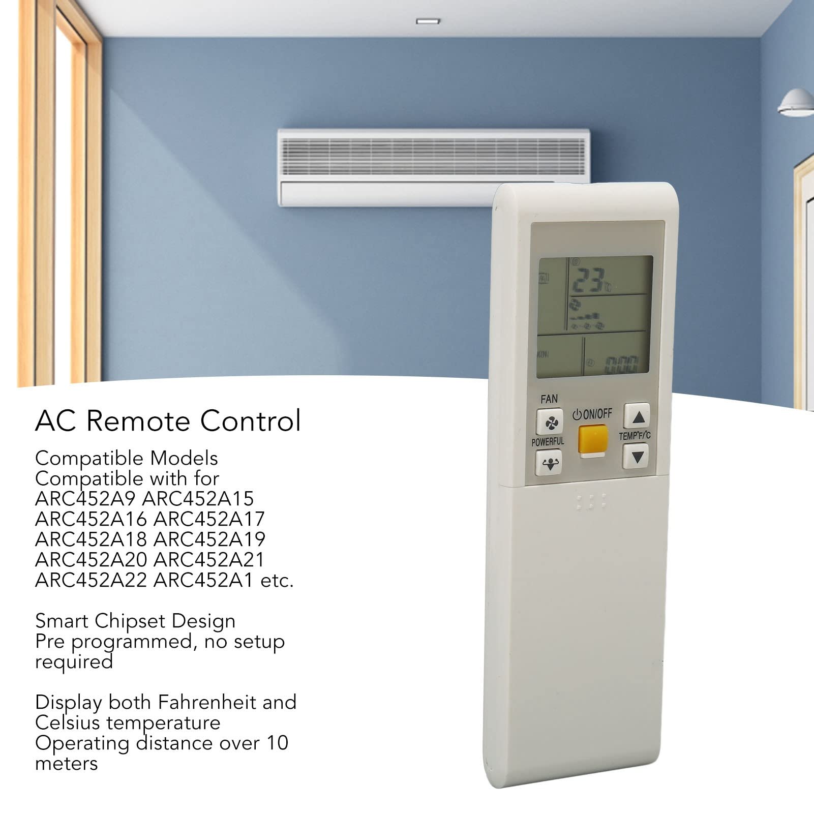 Universal AC Remote Control, Replacement for Daikin Air Conditioner Remote Control Model Number RC452A9 ARC452A15 ARC452A16 ARC452A17 ARC452A18 ARC452A21 2MKS50G2V1B