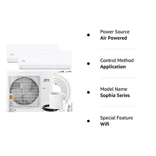 Cooper & Hunter Dual 2 Zone 9,000 + 9,000 BTU Ductless Mini Split AC/Heating System, Pre-Charged, 22.5 SEER, Including 25ft Copper Line Set And Communication Wires