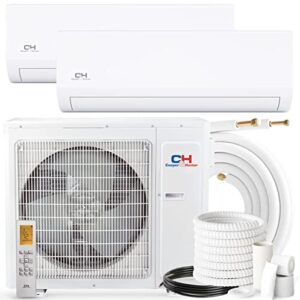 Cooper & Hunter Dual 2 Zone 9,000 + 9,000 BTU Ductless Mini Split AC/Heating System, Pre-Charged, 22.5 SEER, Including 25ft Copper Line Set And Communication Wires