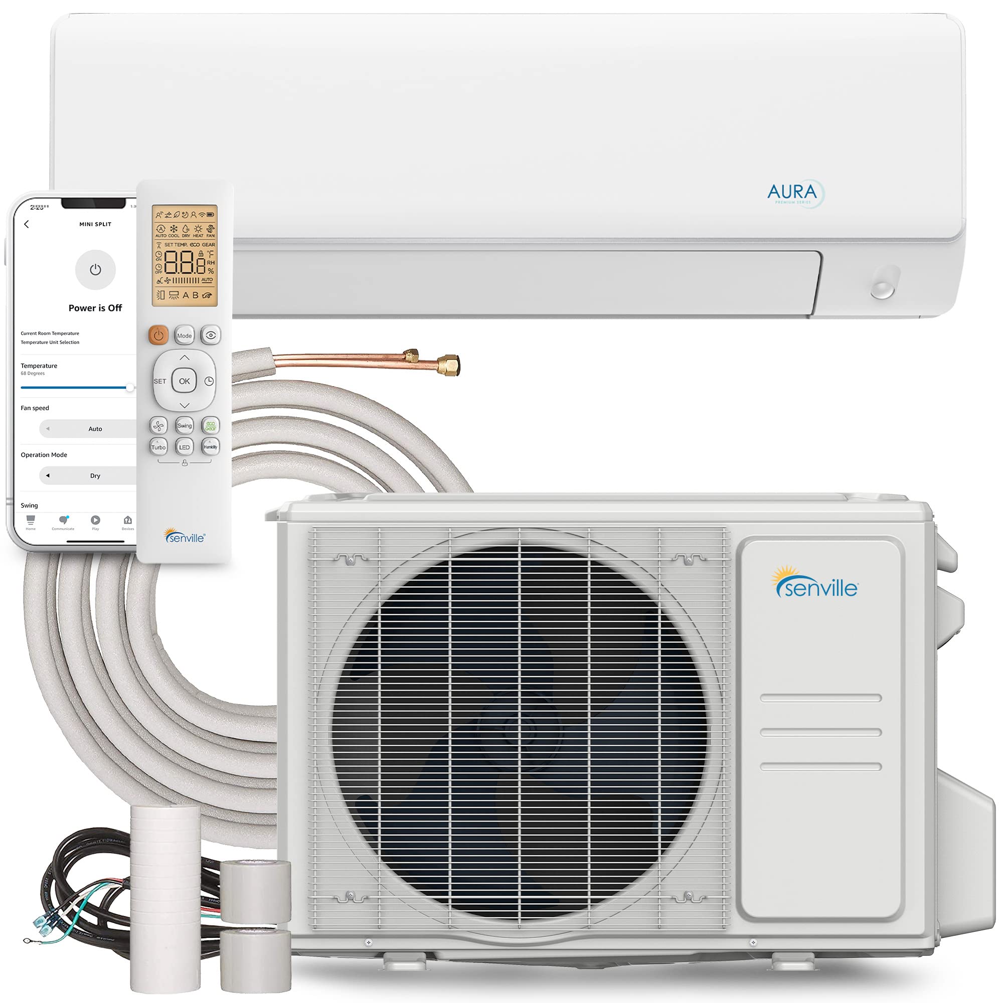 Senville AURA Series Mini Split Air Conditioner Inverter Heat Pump, 24000 BTU, Works with Alexa, Energy Star, White