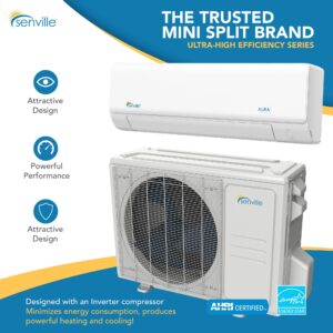 Senville AURA Series Mini Split Air Conditioner Inverter Heat Pump, 24000 BTU, Works with Alexa, Energy Star, White