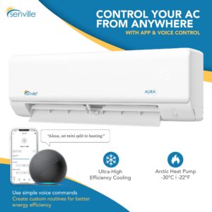 Senville AURA Series Mini Split Air Conditioner Inverter Heat Pump, 24000 BTU, Works with Alexa, Energy Star, White